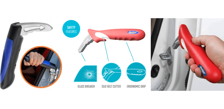 Handybar een extra handgreep die u in de u-vormige sluiting van uw autodeur zet om in en uit te stappen. U kunt, bij nood, ook een raam mee inslaan of de autogordel lossnijden. 
