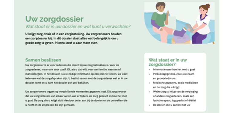 Preview  van de patiëntenflyer 'Informatie over het zorgdossier voor de zorgvrager'